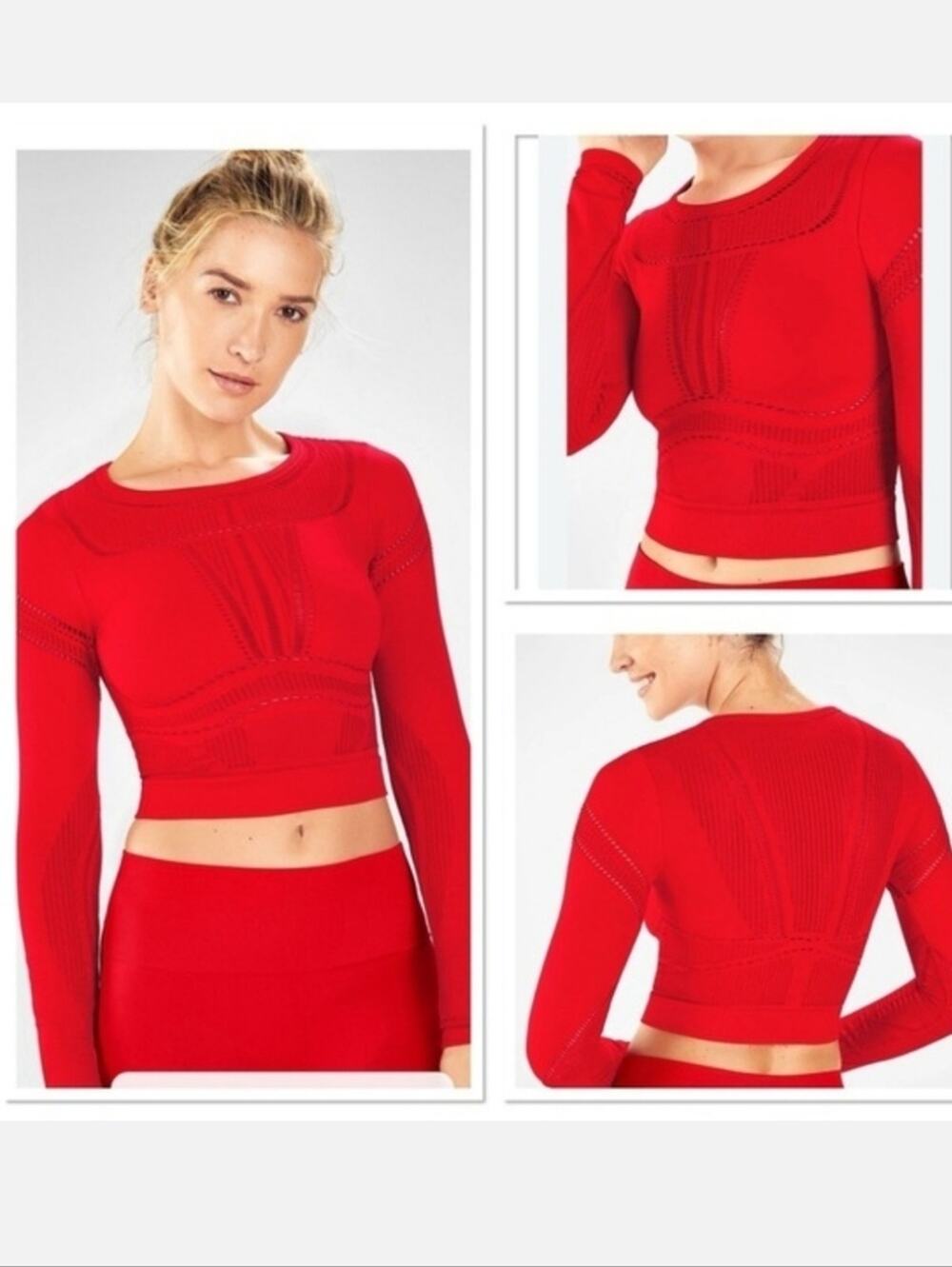 Fabletics Jaymee Mesh Long-Sleeve Red Top Size M NWT